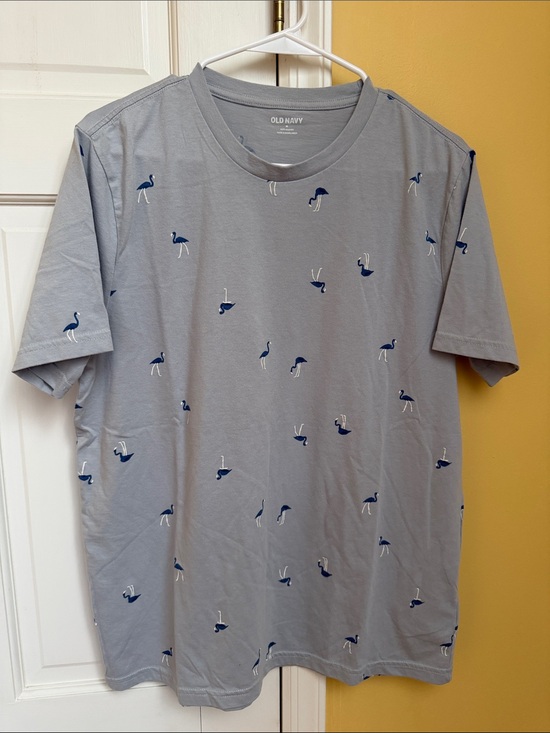 Old Navy Other - Old Navy Light Gray Tee with Navy Flamingo Print, medium